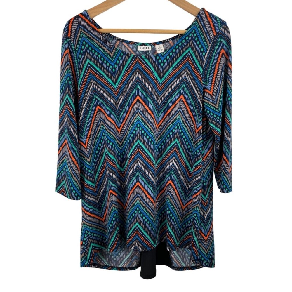 Cato Womens Size Small Multicolor Geometric Print 3/4 Sleeve Knit Shirt